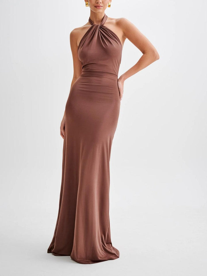 Women's Twist Neck Fitted Maxi Dress