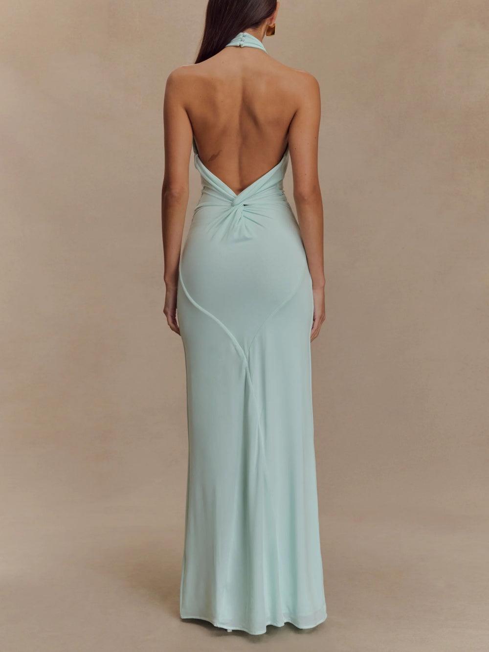 Women's Twist Neck Fitted Maxi Dress