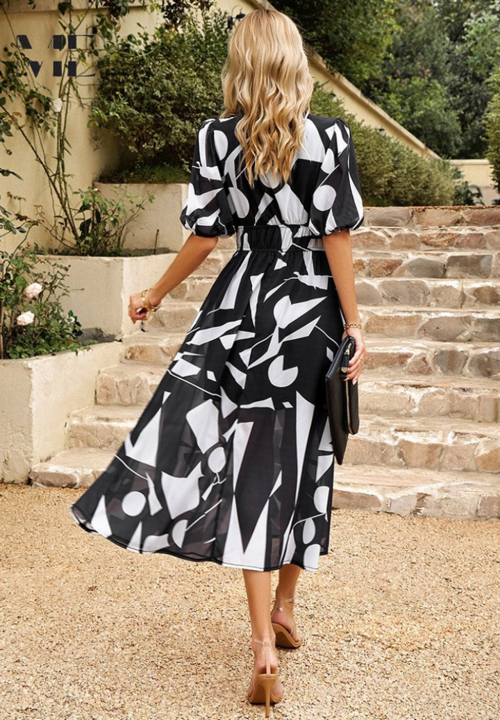 Women's V-Neck Floral A-Line Midi Dress