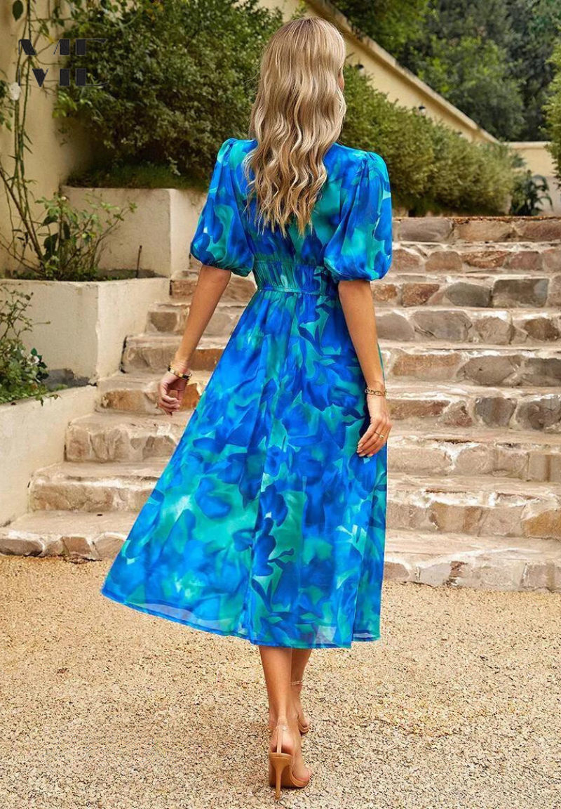 Women's V-Neck Floral A-Line Midi Dress