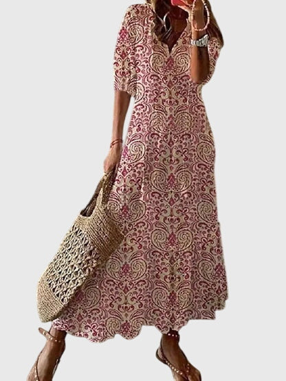 Women's V-Neck Printed Maxi Dress