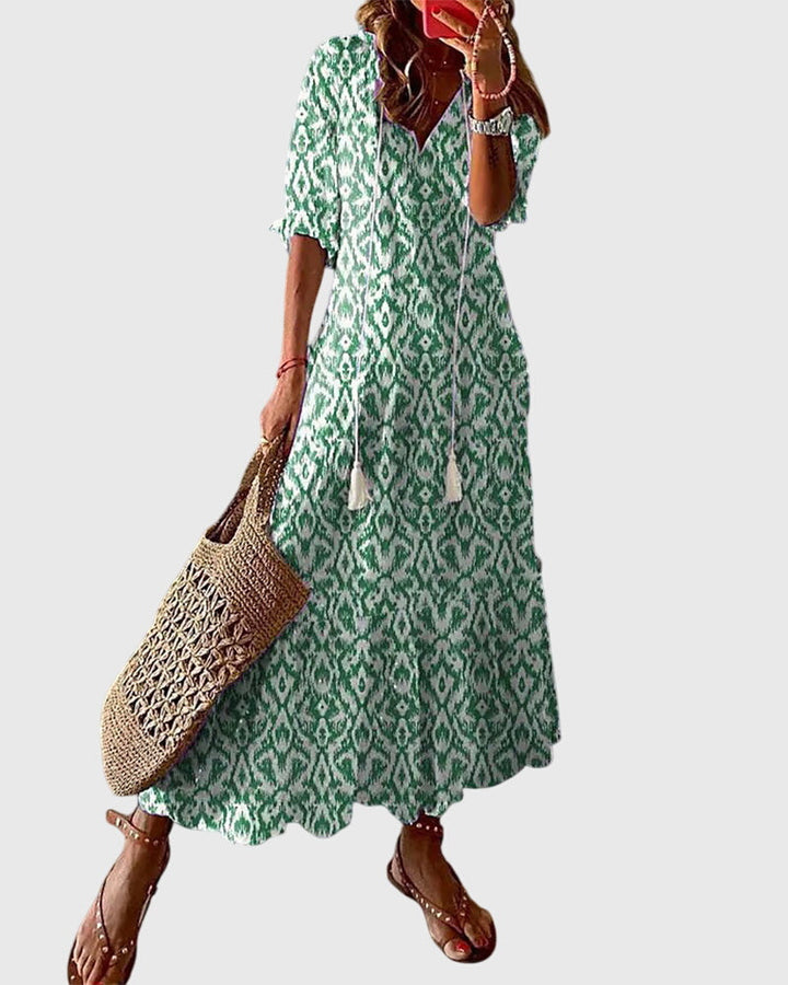 Women's V-Neck Printed Maxi Dress