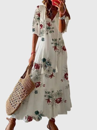 Women's V-Neck Printed Maxi Dress
