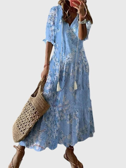 Women's V-Neck Printed Maxi Dress