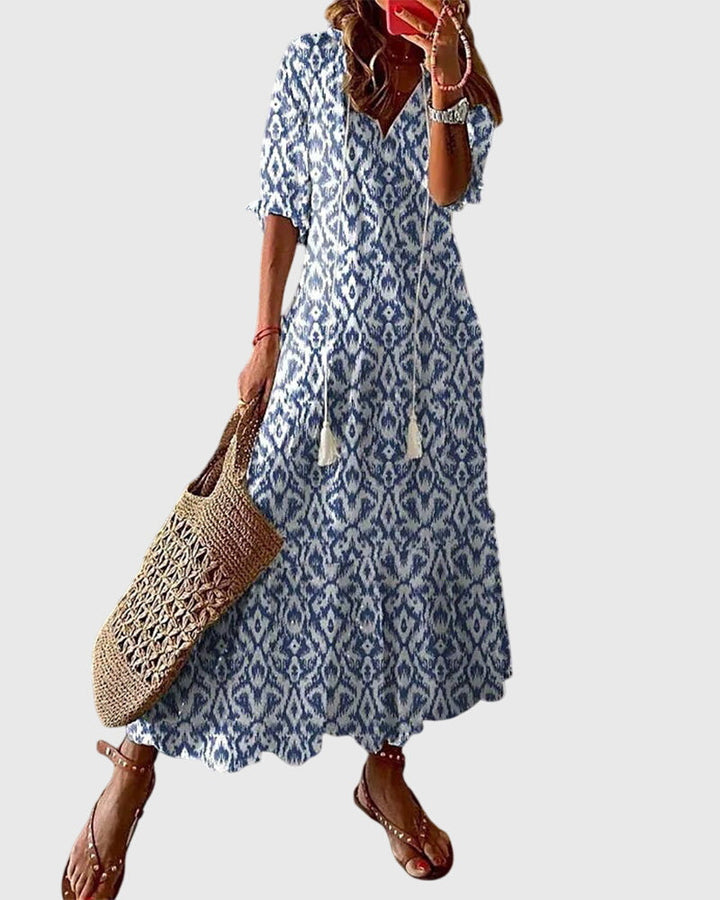 Women's V-Neck Printed Maxi Dress
