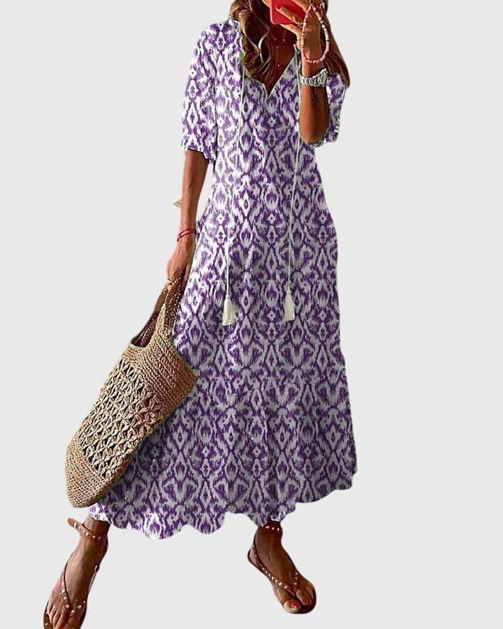 Women's V-Neck Printed Maxi Dress