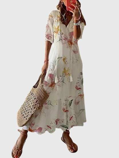 Women's V-Neck Printed Maxi Dress