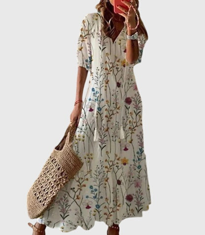 Women's V-Neck Printed Maxi Dress