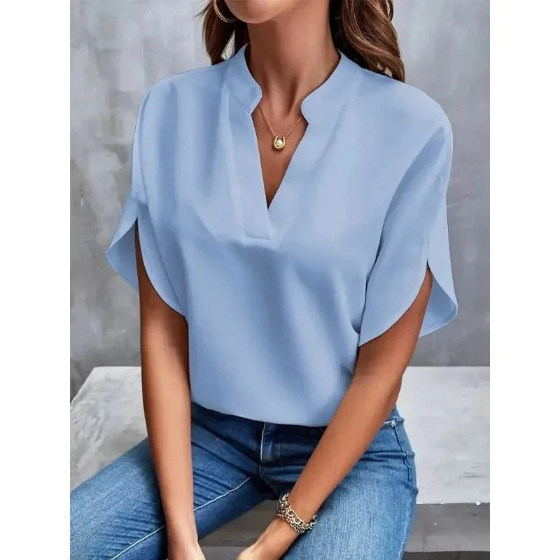 Women's V-Neck Short Sleeve Blouse