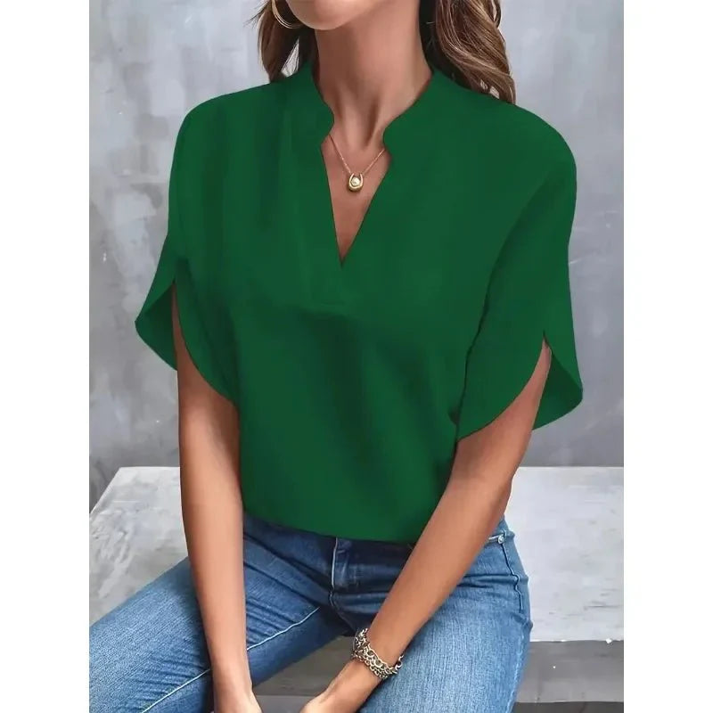 Women's V-Neck Short Sleeve Blouse