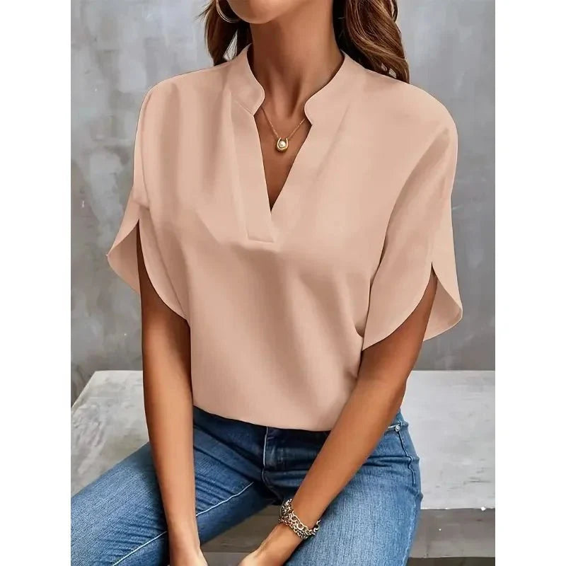 Women's V-Neck Short Sleeve Blouse