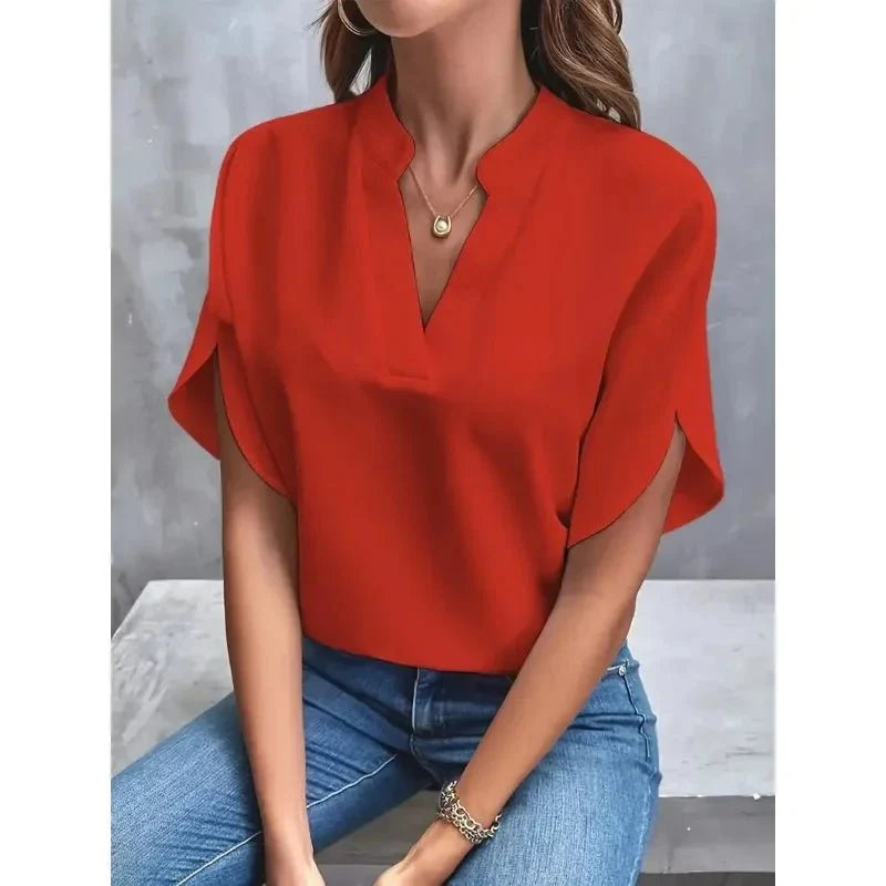 Women's V-Neck Short Sleeve Blouse