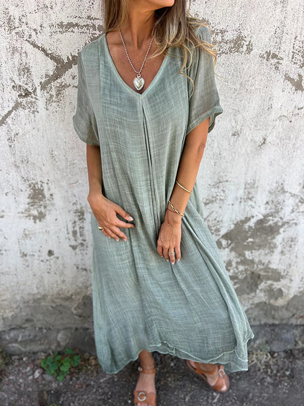 Women's V-Neck Sundress Midi Dress