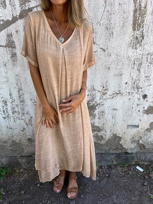 Women's V-Neck Sundress Midi Dress