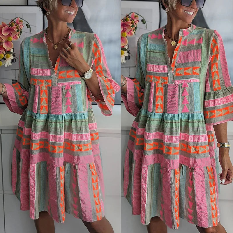 Women's V-Neck Tiered A-Line Mini Dress