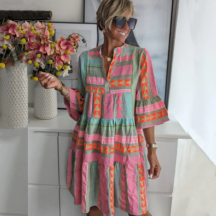 Women's V-Neck Tiered A-Line Mini Dress