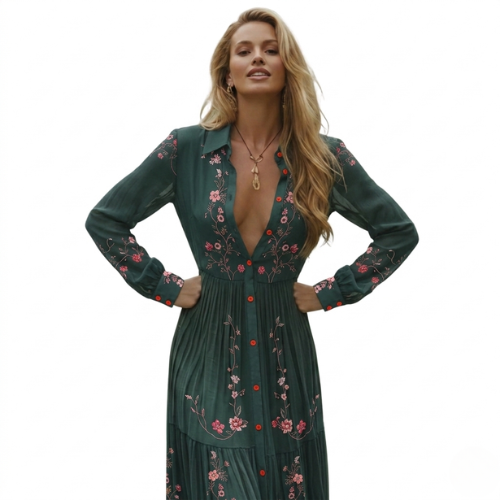 Women's Long-Sleeve Boho Maxi Dress