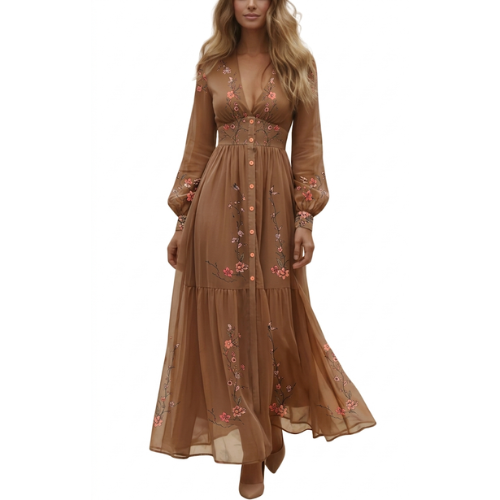 Women's Long-Sleeve Boho Maxi Dress